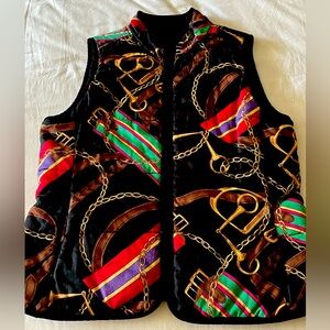 Ralph Lauren Laure Collection Black Multi Coloured Reversible Gillet Sz M